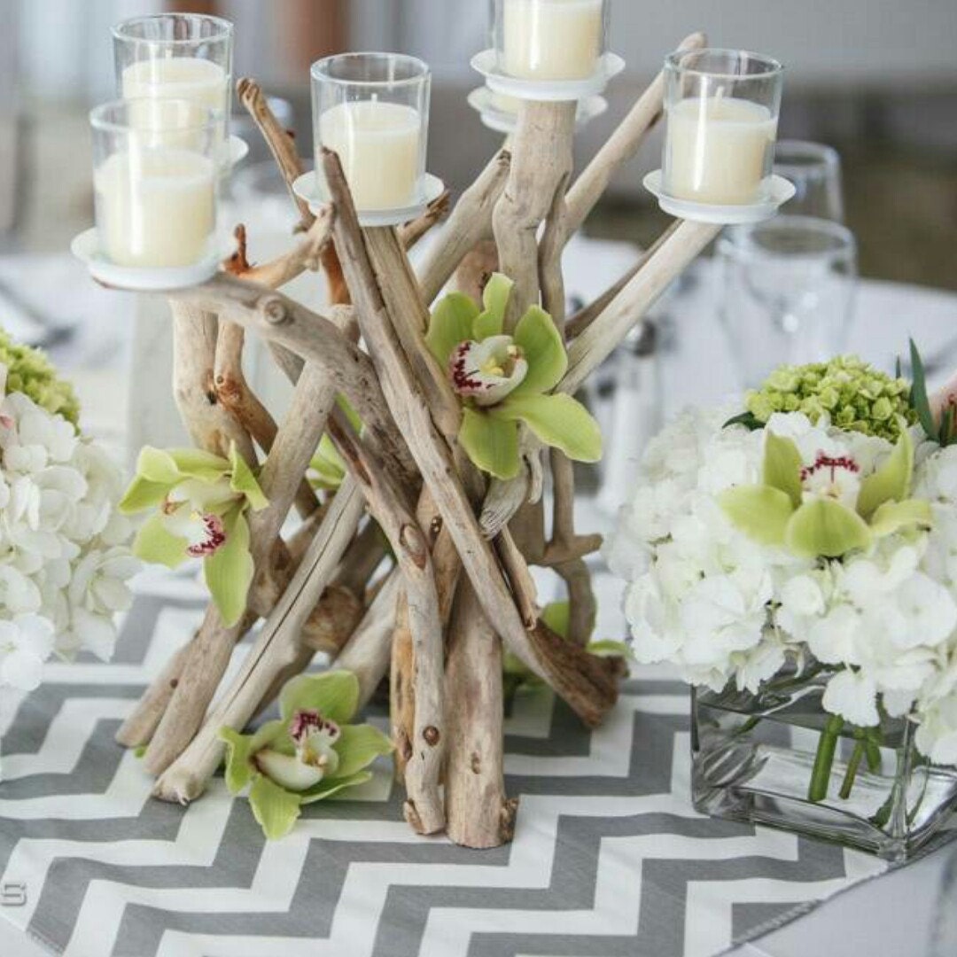 Driftwood Six Candles Candelabra Wedding Centerpiece Table