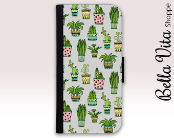 Cactus iPhone 6 Plus Wallet Case, iPhone Wallet Case, Leather, iPhone 6S Plus Wallet Case, iPhone Case Cactus Pots Succulents I6PW I6P