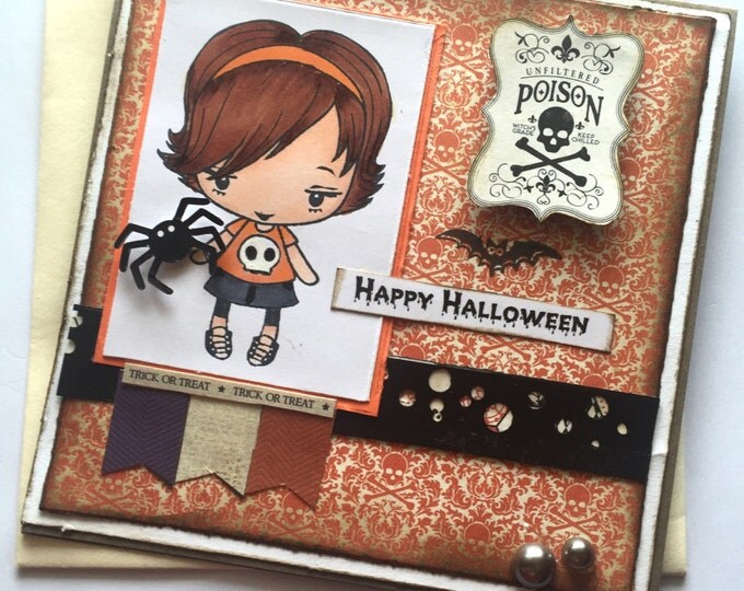 Halloween Card. Happy Halloween. Halloween Greeting Card. Not So Creepy Halloween Card with Colorful Witch