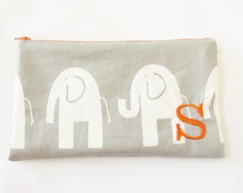 Large Makeup Bag - Grey Pouch - Monogrammed Cosmetic Bag - Bridesmaid Bags - Personalized Clutch - Large