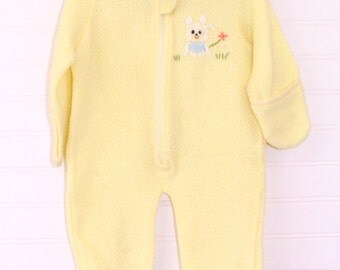 Vintage baby snowsuit, yellow with little bear detail, Toddletime sz 6-12 mo