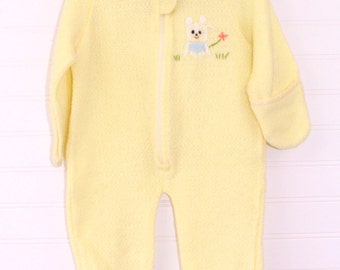 Vintage baby snowsuit, yellow with little bear detail, Toddletime sz 6-12 mo