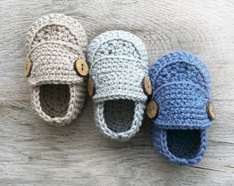 CASPER Crochet Baby Boy Loafers, Cotton Merino Baby Shoes, Shower Baby Gift, Natural Baby Shoes, Sizes 0-3 months, Ready to Ship
