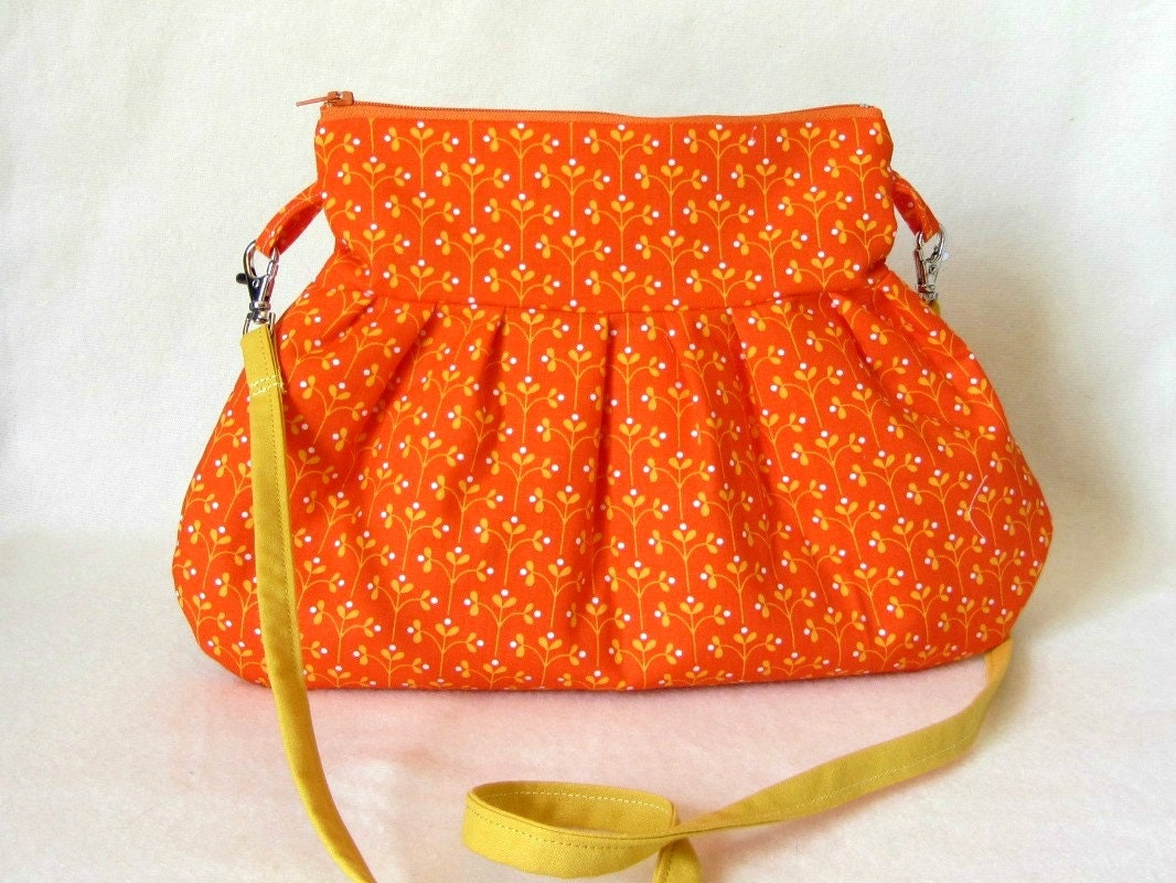 Small shoulder bag pleated purse orange and yellow bag