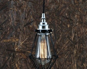 Praia Cage Pendant Black Braided Flex Powder Coated Black