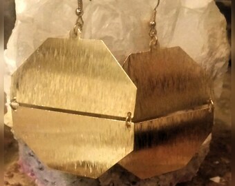 Gold Octagon Hinge Earrings 2.5"