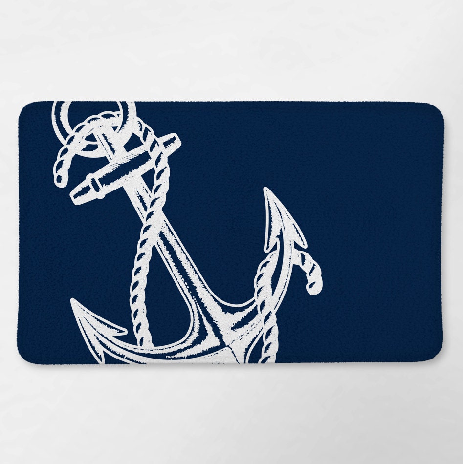 Nautical Bath Rug Nautical Bathroom Navy Blue Anchor Bath