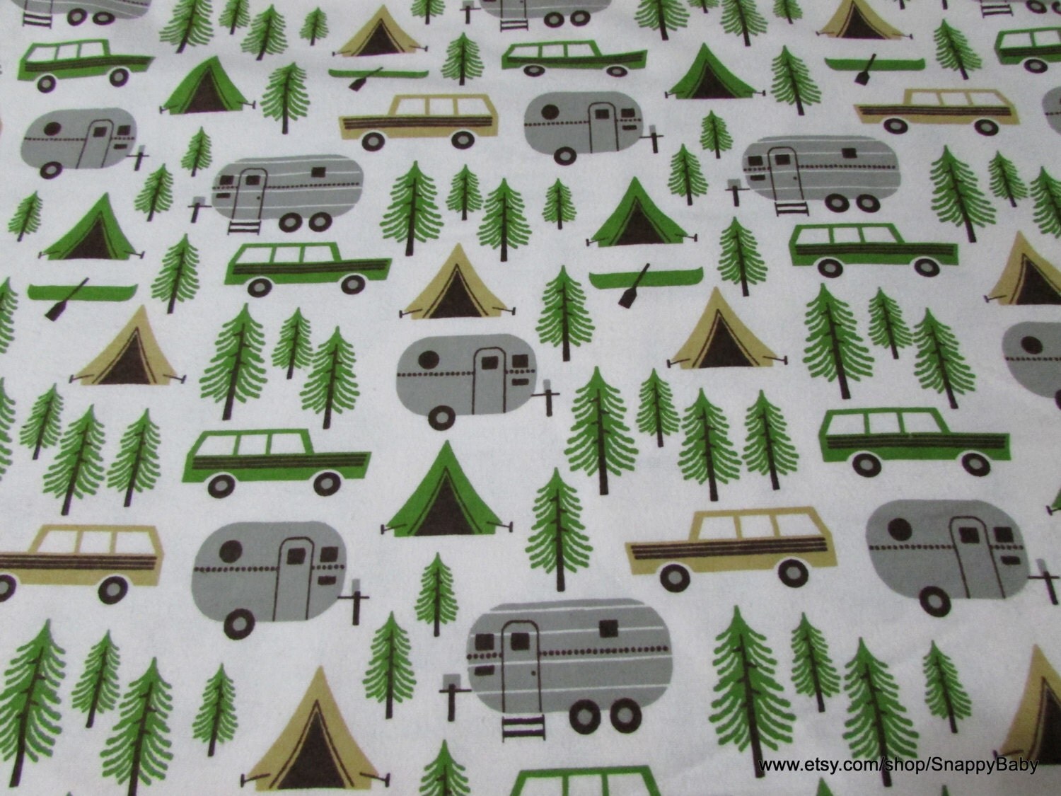 Flannel Fabric Camping Trip on White 1 yard 100 Cotton