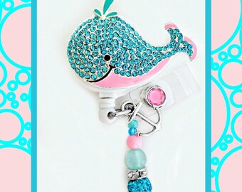 Adorable whale ID reel Badge holder~Gorgeous Ultimate Bling Badge~ Medical Badge Reel (EG46)