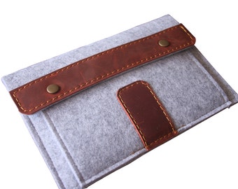 iPad Mini 4 Case Sleeve, Kindle Paperwhite Covers, Light Gray 100% Wool Felt Kobo Glo Covers, 7" Tablet Felt Bags