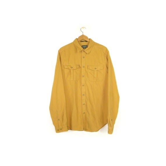 EDDIE BAUER soft flannel shirt / mustard yellow / solid color