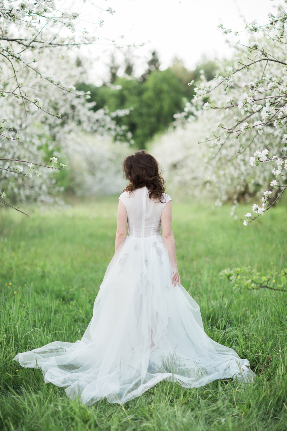 Fluffy wedding dress with translucent asymmetrical by CathyTelle