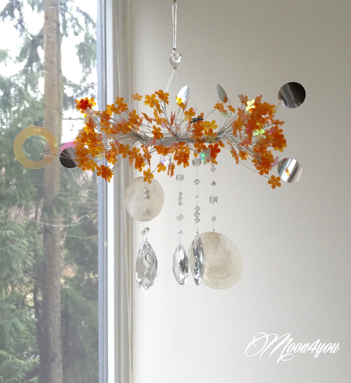 Orange Cherry Blossoms Baby Mobile Flowers clouds hanging