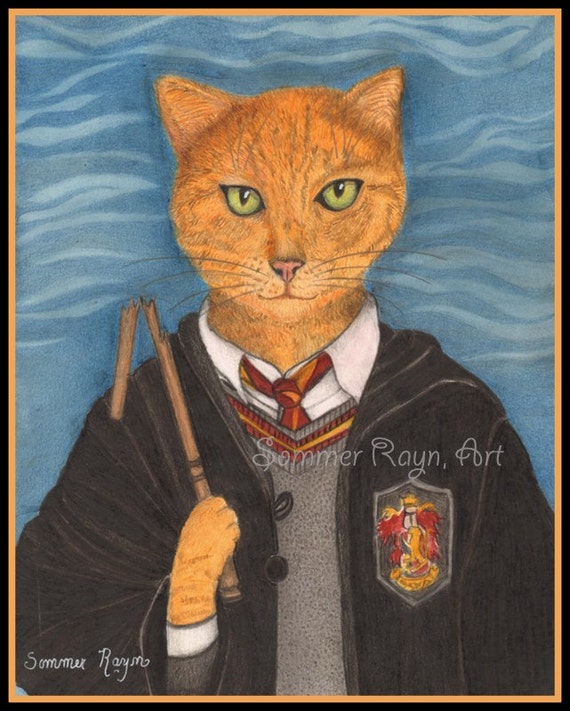 Ron Weasley Cat Harry Potter ready to cast a spell with his