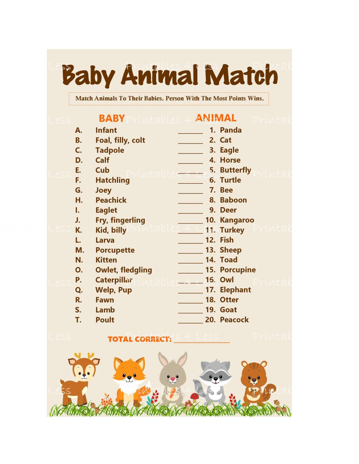 baby animals match the animal to the baby name