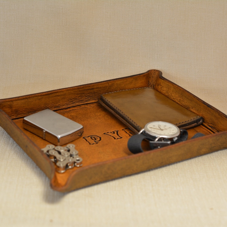 Personalized Leather Valet Tray for Dresser by WizenedOakLeather
