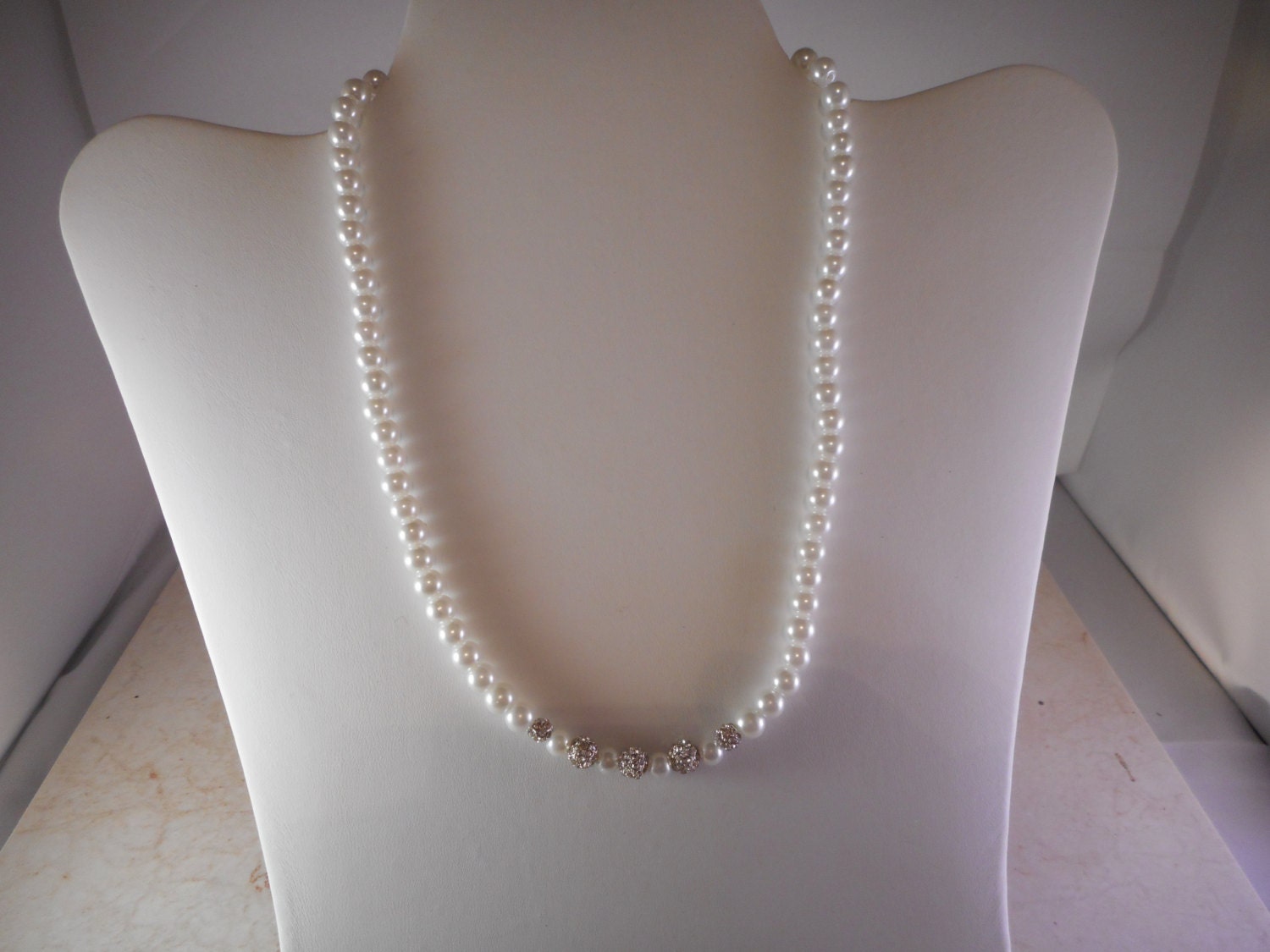 Choker Necklace with Faux Pearls and Rhinestone Beads Made by Icing ...