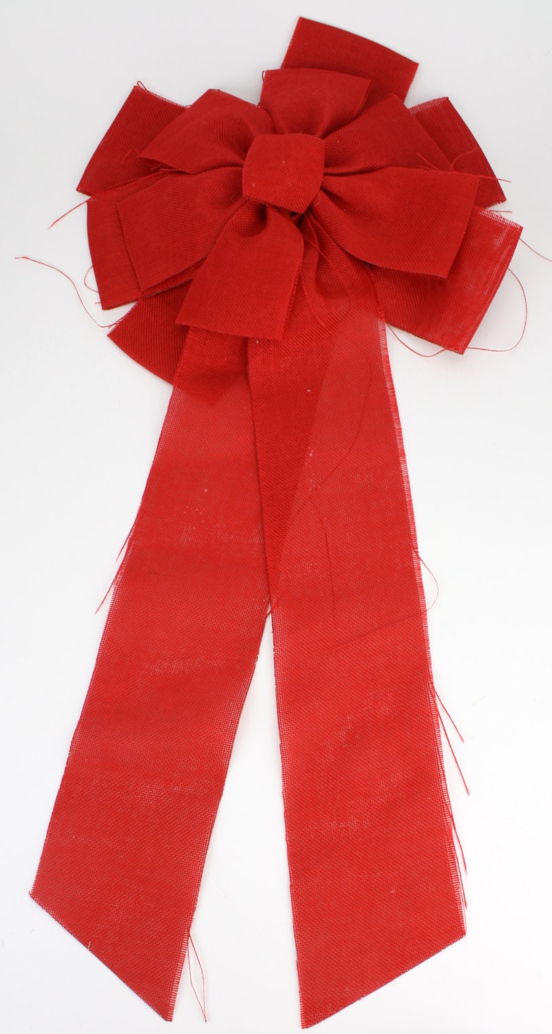 Faux Burlap / Jute Red Bows with wire BRB34111 Christmas