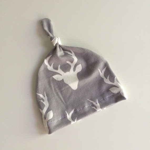 Top Knot Baby Beanie Elk Forest Cream and Gray by IslaAndLily