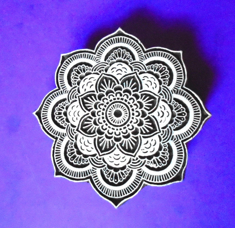 Hand Carved Large Mandala Wood Stamp Indian Print Block