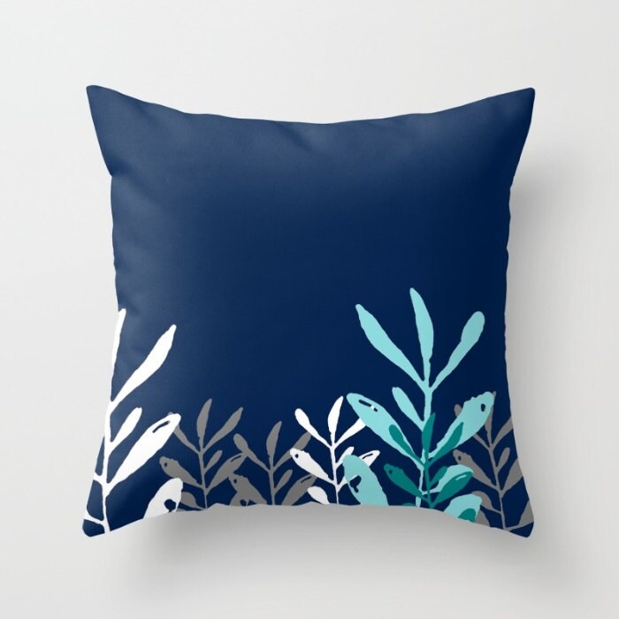Throw Pillow Covers Fuchsia Navy Teal Aqua Grey White Mix