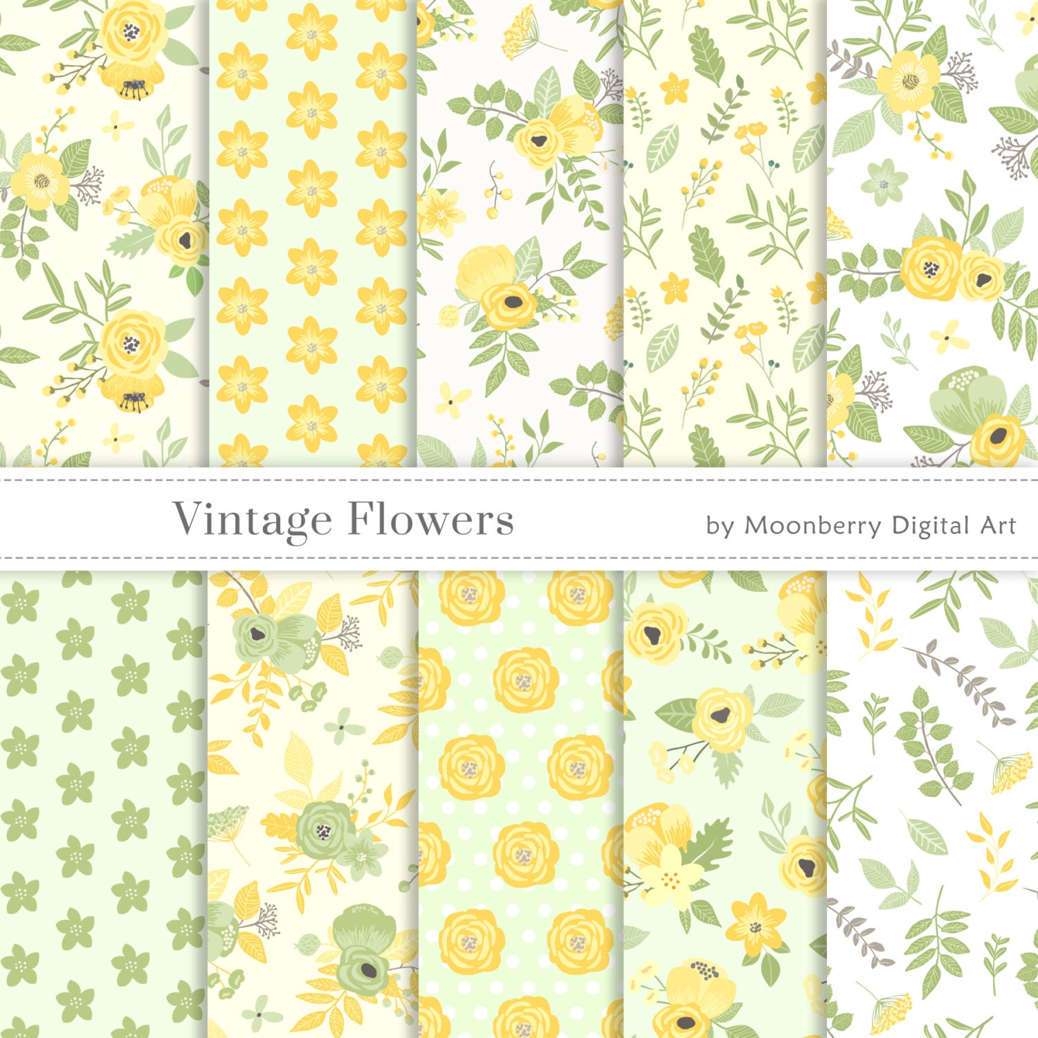 Floral Digital Paper VINTAGE FLOWERS Floral