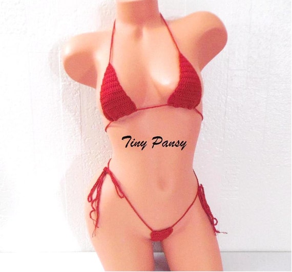Solid Red Crochet Micro GString Bikini Hot Sexy Thong