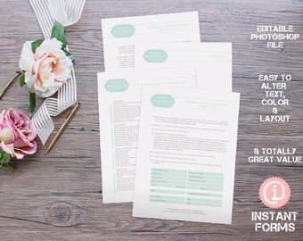 Wedding Photography Contract and Forms - IF013 - INSTANT DOWNLOAD. You'll receive 4 psd files