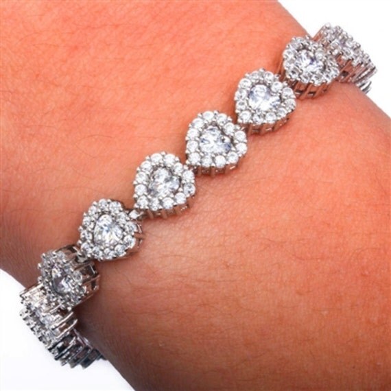 Heart Tennis Bracelet Heart Shape White Clear by BlueAppleJewelry