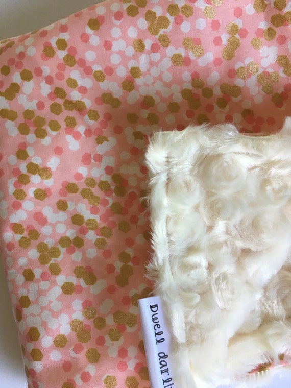 15 x 15 inches Gold dot lovey blanket blush pink peach swirl