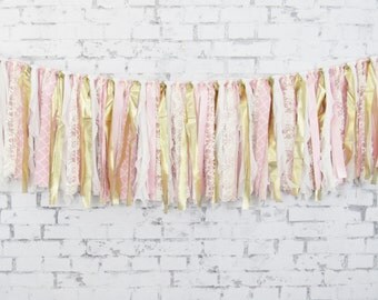 Pink and Gold Garland - Pink Fabric Garland - Girl Baby Shower Decor - Girl Photo Prop - Gold and Pink Backdrop