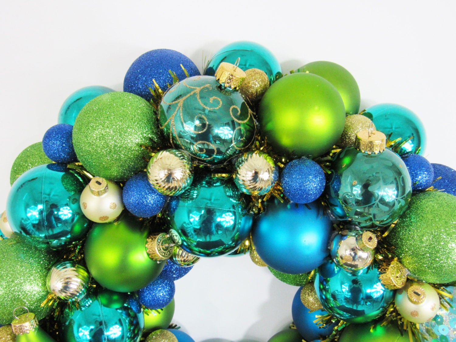 Peacock Christmas Ornament Wreath Blue and Green by LucyBirdy