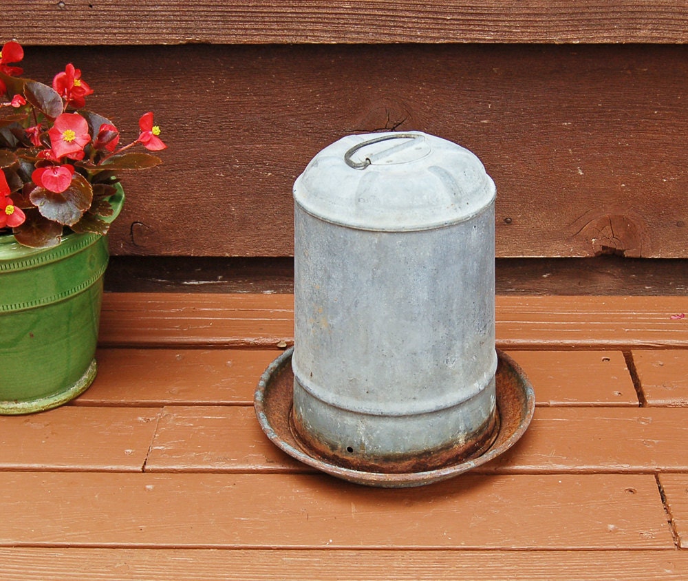 Galvanized Chicken Water Tower Small Chicken Waterer Vintage