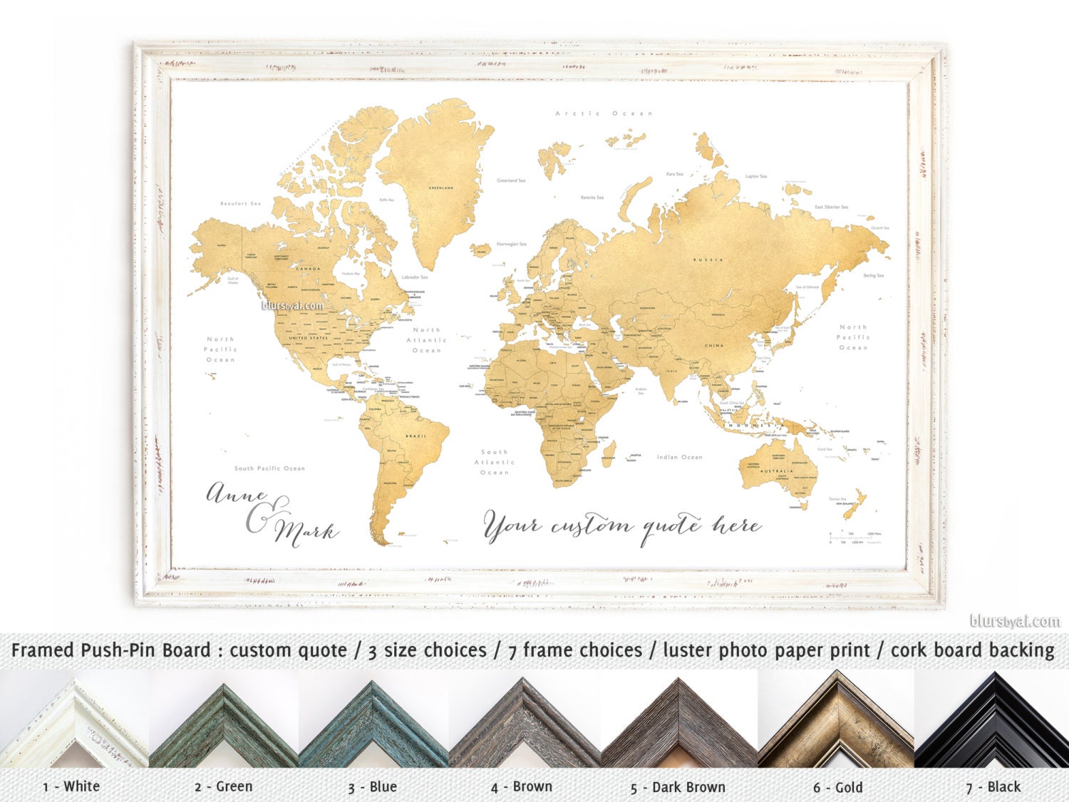 Personalized Framed Push Pin Board World Map By BlursbyaiShop