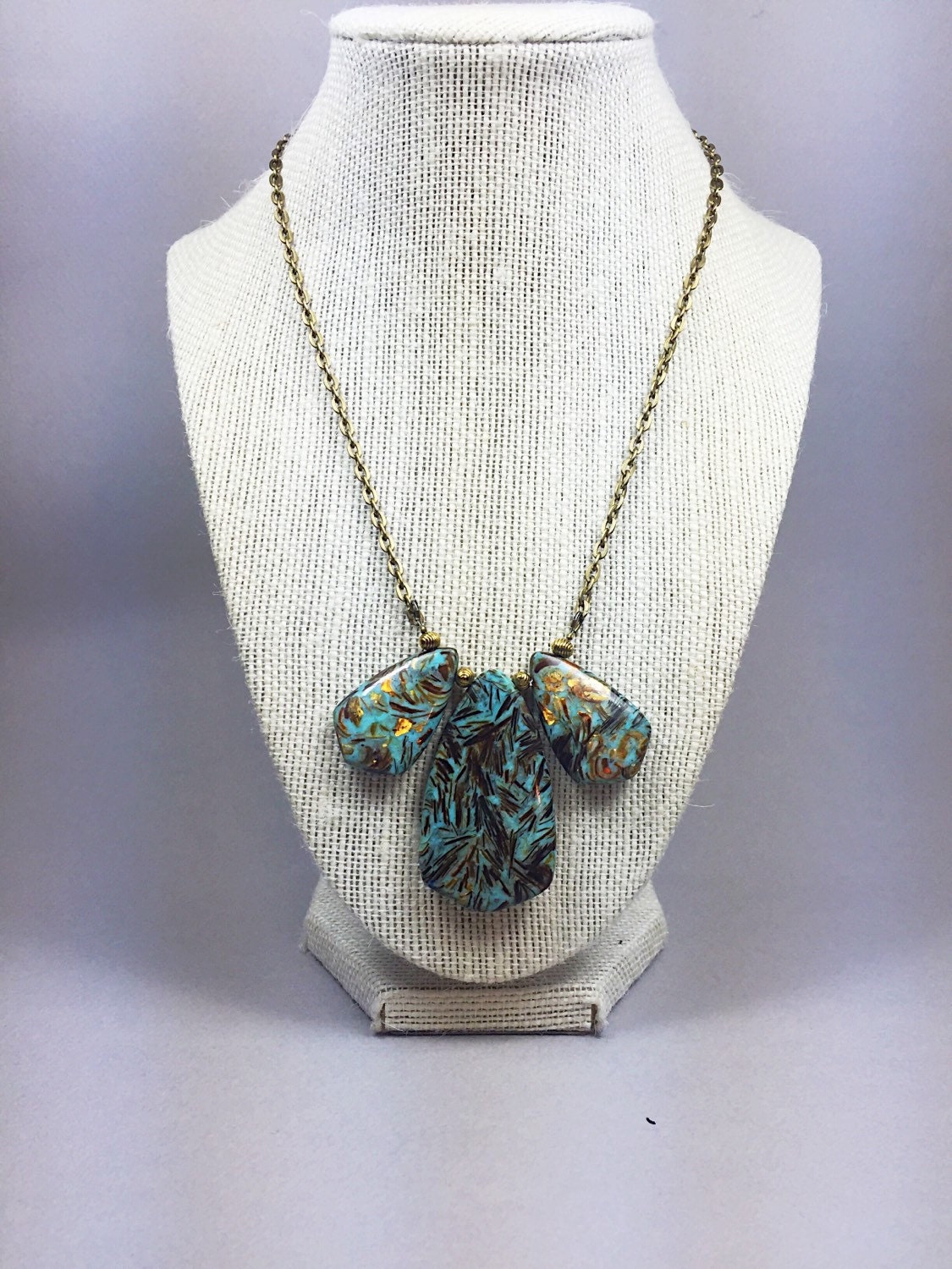 Turquoise brass necklace fake turquoise jewelry faux