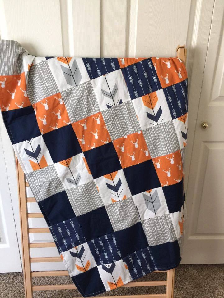 Blue & Orange Blanket/Baby Blanket/Crib by SewSweetBabyDesigns