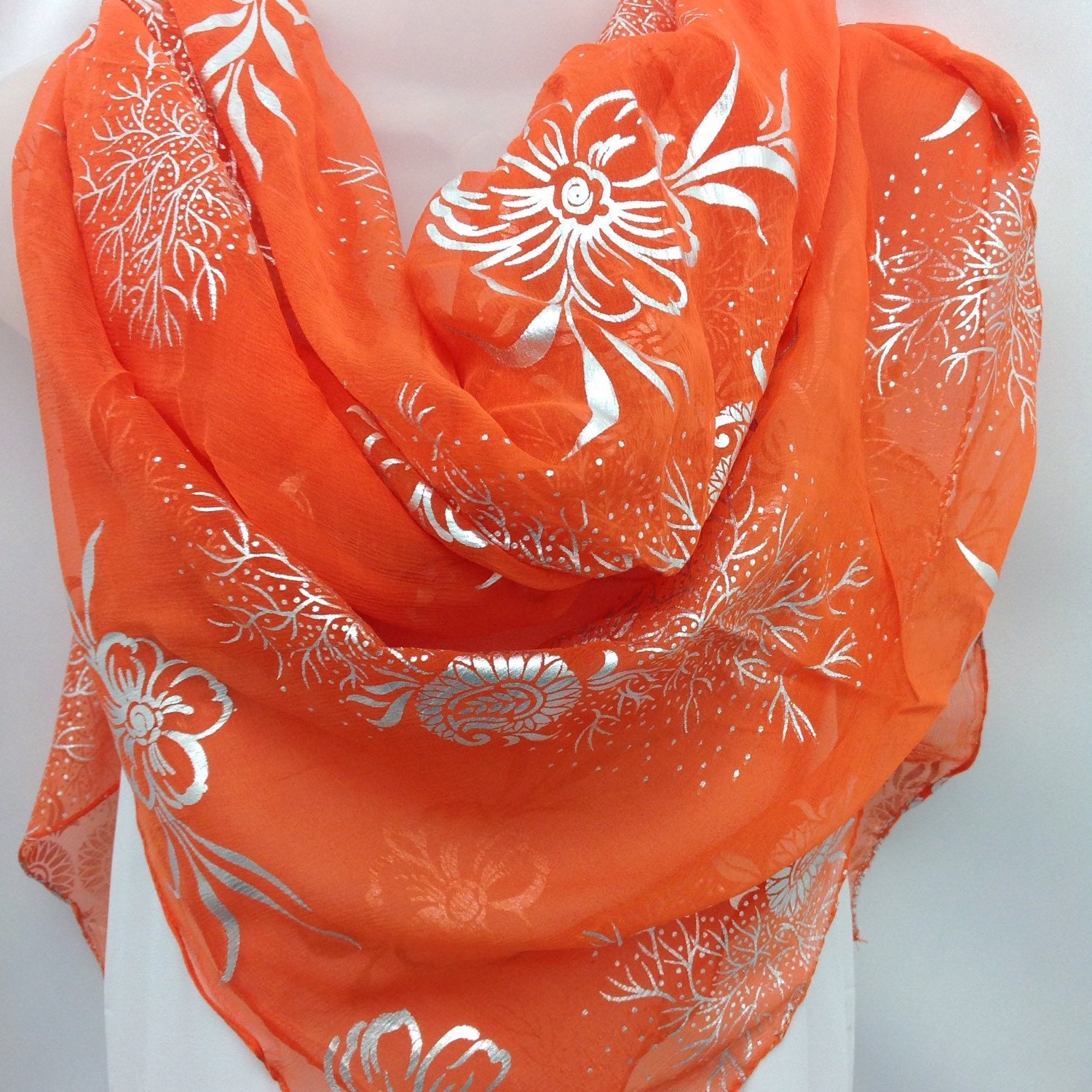 Tangerine Orange silk scarf Holiday Gifts Fall by BlingScarves