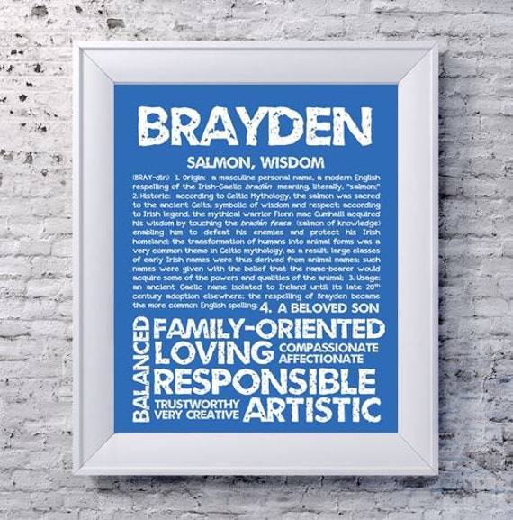 BRAYDEN Personalized Name Print / Typography Print / Detailed