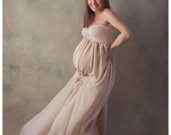 maternity closed gown chiffon champagne lace dress props shoulders jersey gold birdal senior sleeves