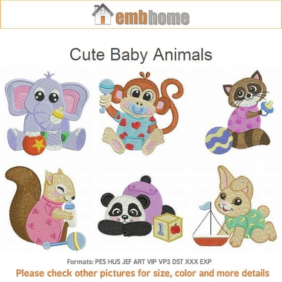 Cute Baby Animals Pack Machine Embroidery Designs Instant