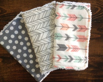 Burp Cloths, arrows, baby girl,baby gift, herringbone, polka dots