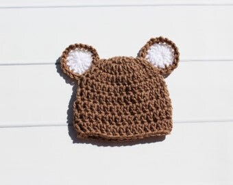 Newborn Bear Hat, Baby Bear Hat, Crochet Bear Hat, Infant Bear Hat, Crochet Baby Hat, Knit Bear Hat, Baby Hat With Ears, Bear Photo Prop
