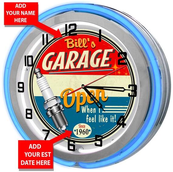 Personalized 18 Neon Garage Clock