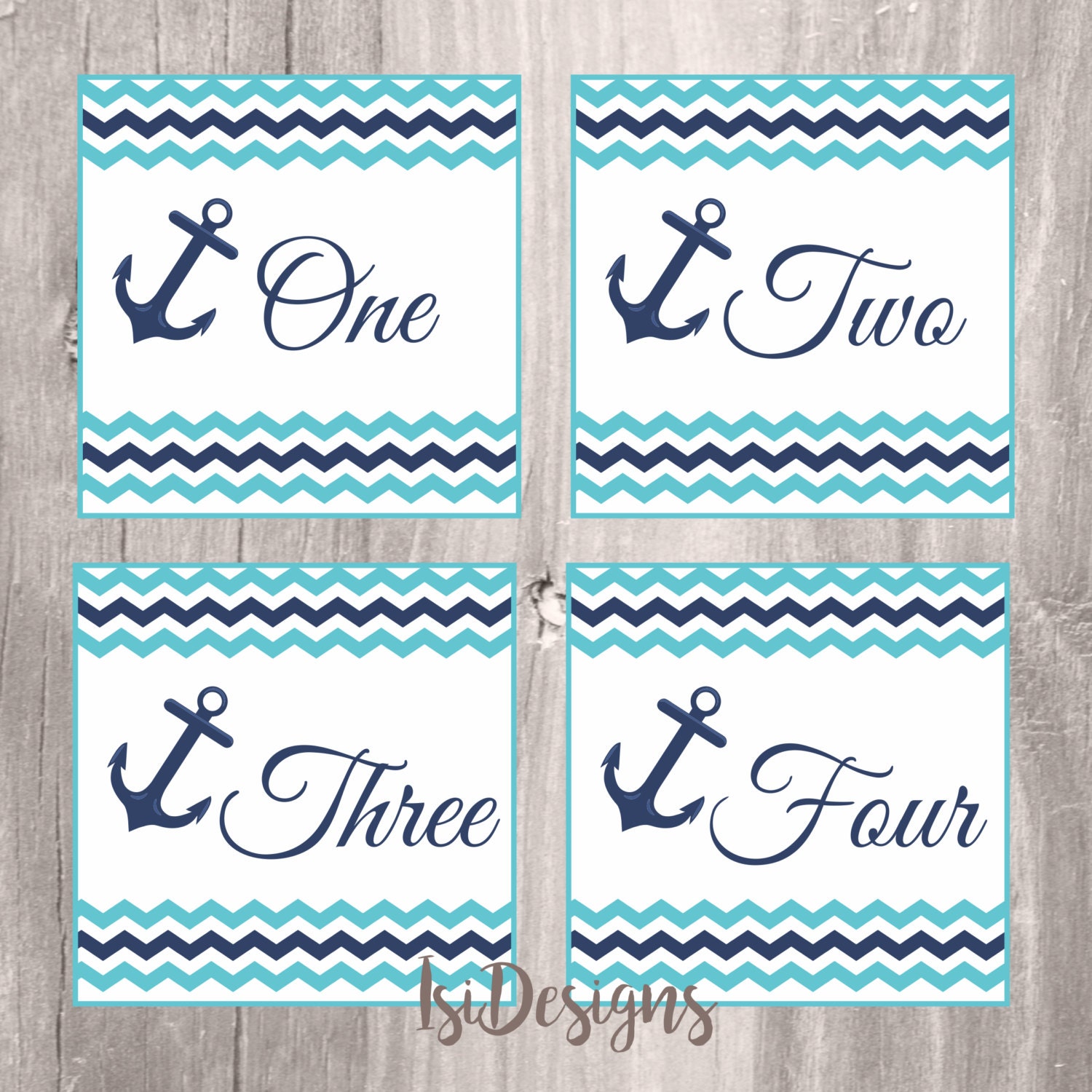 Nautical Printable Table Numbers Turquoise and Navy Anchor 20