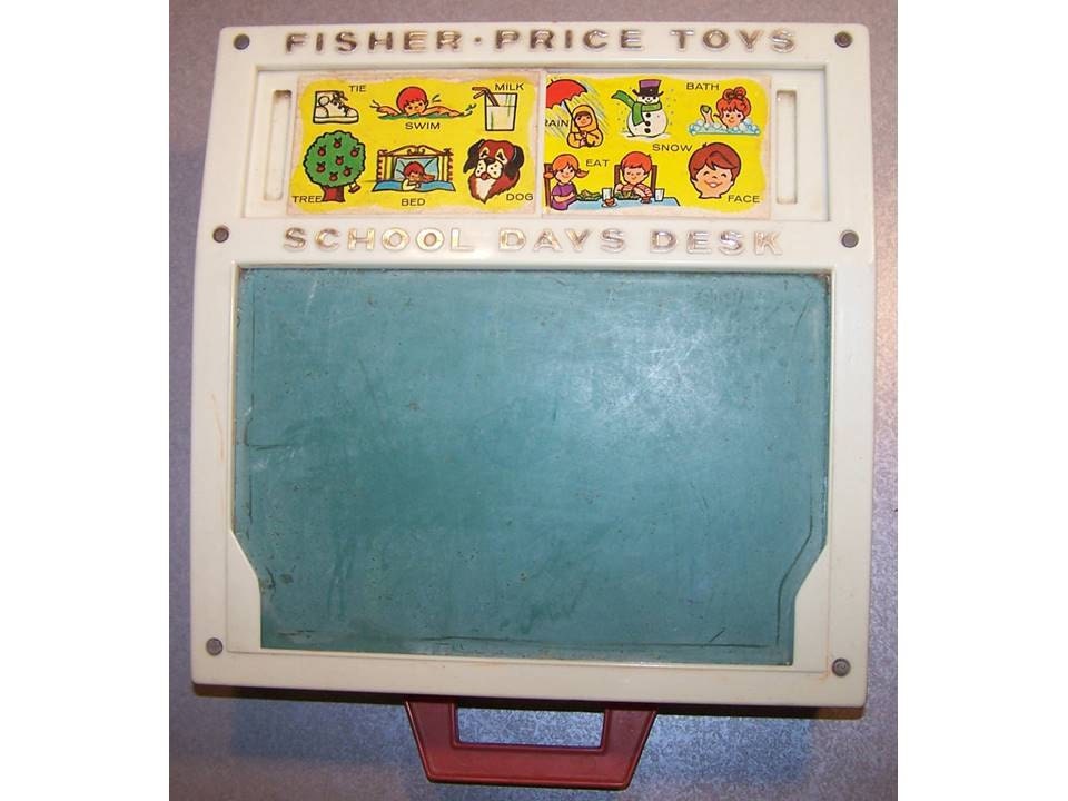 vintage toy box with chalkboard