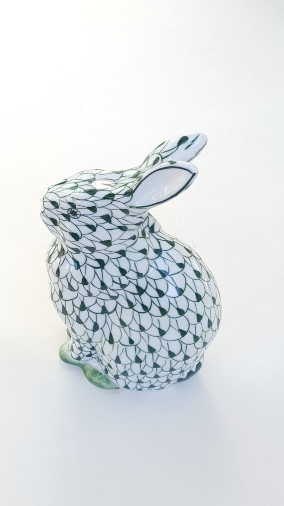 Hand painted China BunnyHungarian Fine China RabbitGreen and