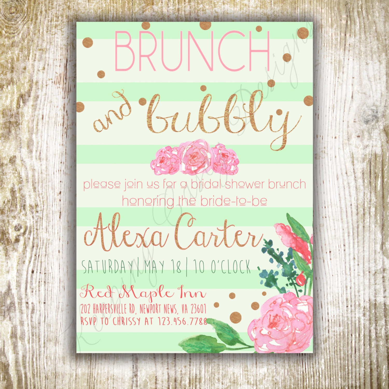 Mint Brunch and Bubbly Invitation Bridal by KeepingCaseyDesigns