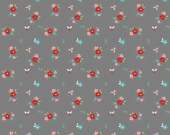 FQ Little Red Riding Hood Little Florals in Grey by Tasha Noel OOP HTF Fat Quarter