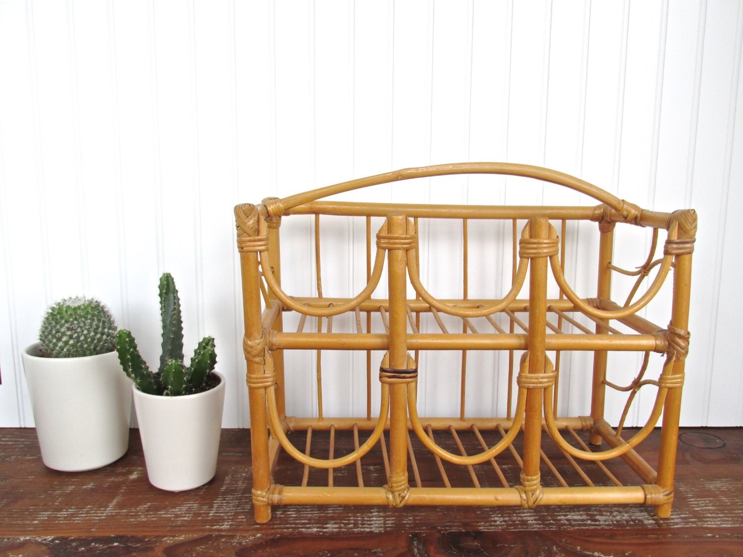 Vintage Rattan Or Wicker Wine Rack Bottle Holder