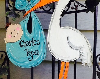 Baby announcement sign, stork sign, stork announcement sign, newborn announcement sign, newborn door sign, baby door sign, stork door sign